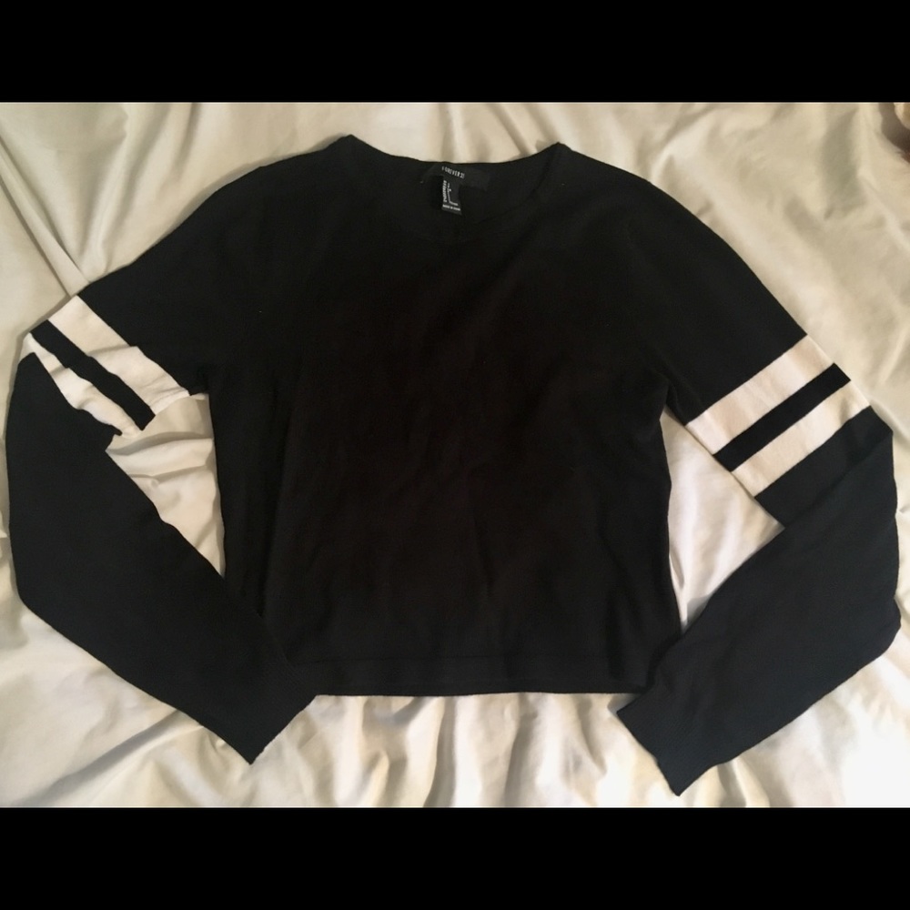 varsity style crop sweater